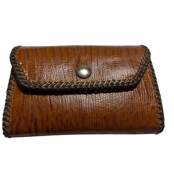 VINTAGE EXOTIC LEATHER MENS BIFOLD WALLET COGNAC - Picture 1 of 9